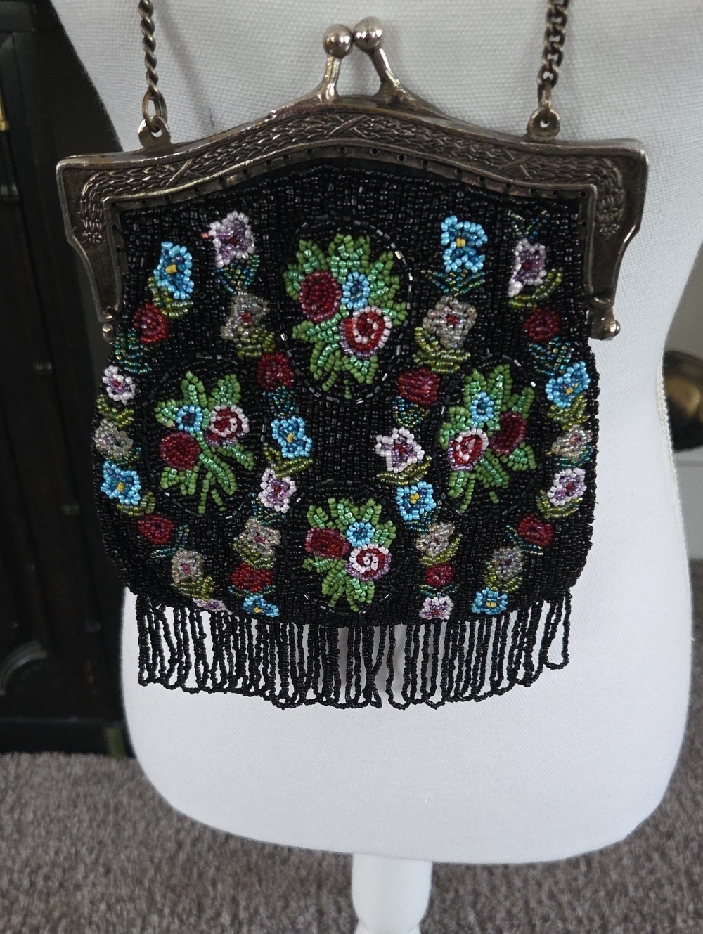 Vintage Beaded Floral Fringe Handbag